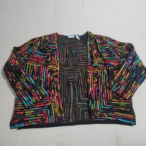 Chico’s Sheer Open Jacket Size 2 L Black Multicolor Party Festival Layering